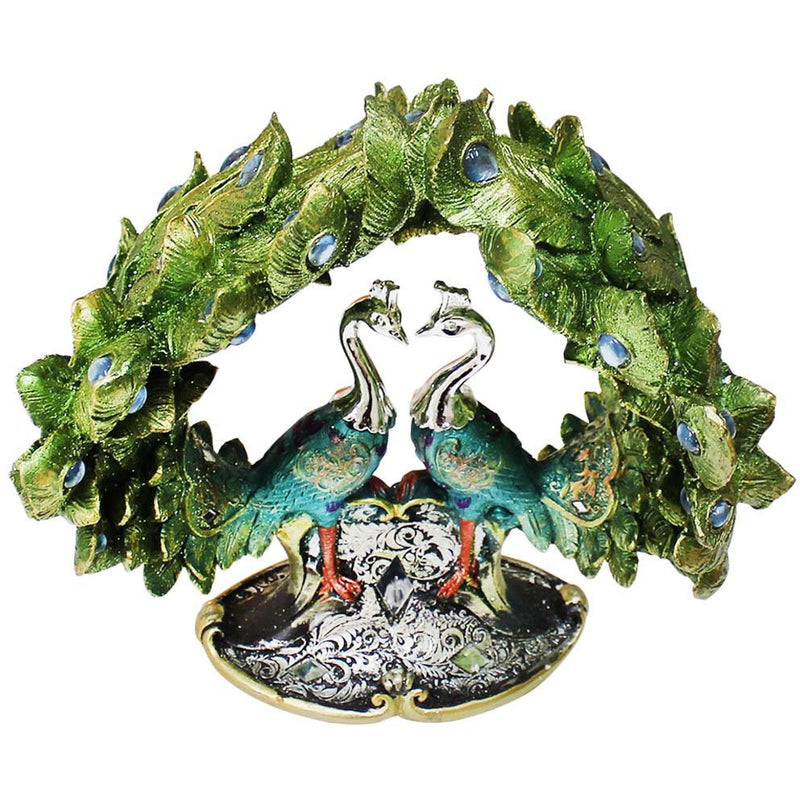 Double Peacock Statuette with Tail Feathers Curved Upward - 207-1366-YX - ToolUSA