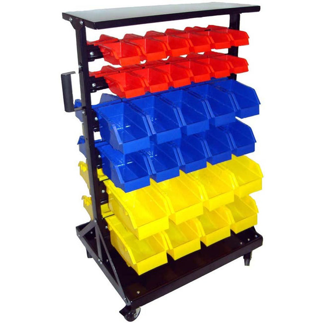 Double Sided Multicolor 60 Bin Rack On Wheels - MJ3201-60 - ToolUSA