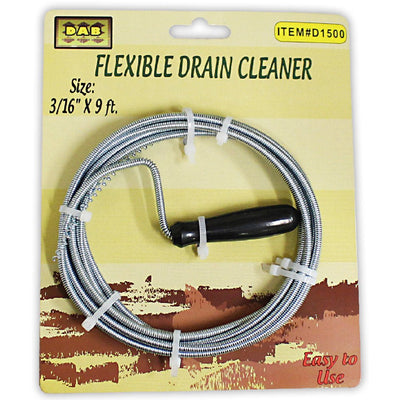 Drain Cleaning Snake With Curly Spring Head And 3 Yards Of Wire Cable - H-15009 - ToolUSA