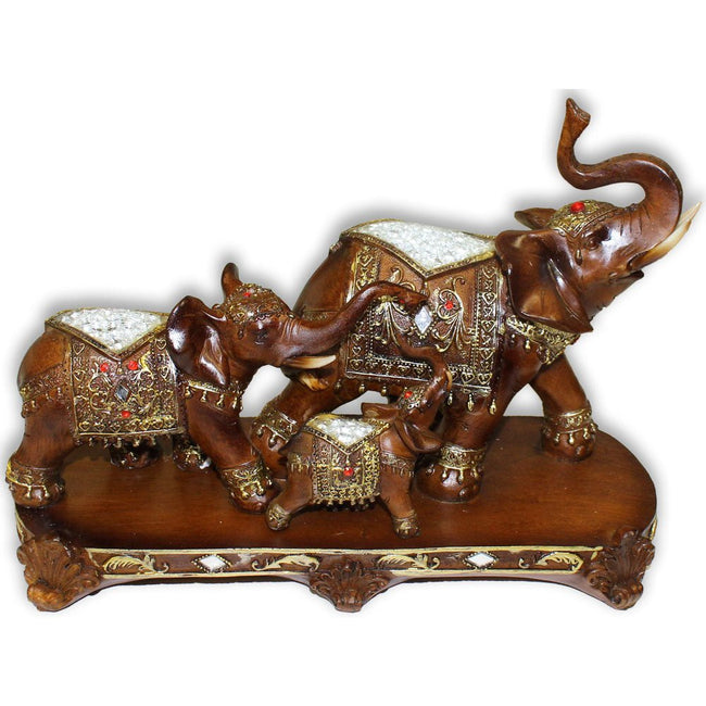 Elephants Statuette - Father, Mother & Son in Parade Attire - 207-1414-YX - ToolUSA