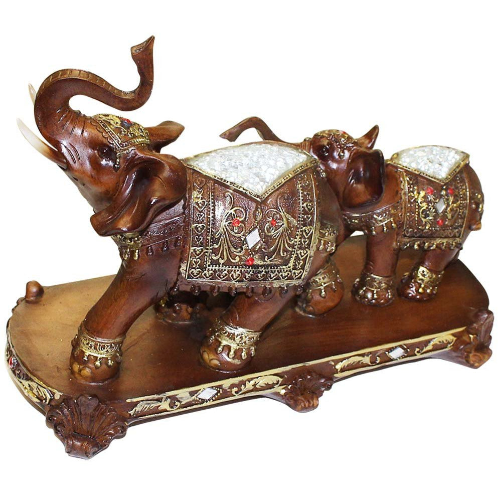 Elephants Statuette - Father, Mother & Son in Parade Attire - 207-1414-YX - ToolUSA