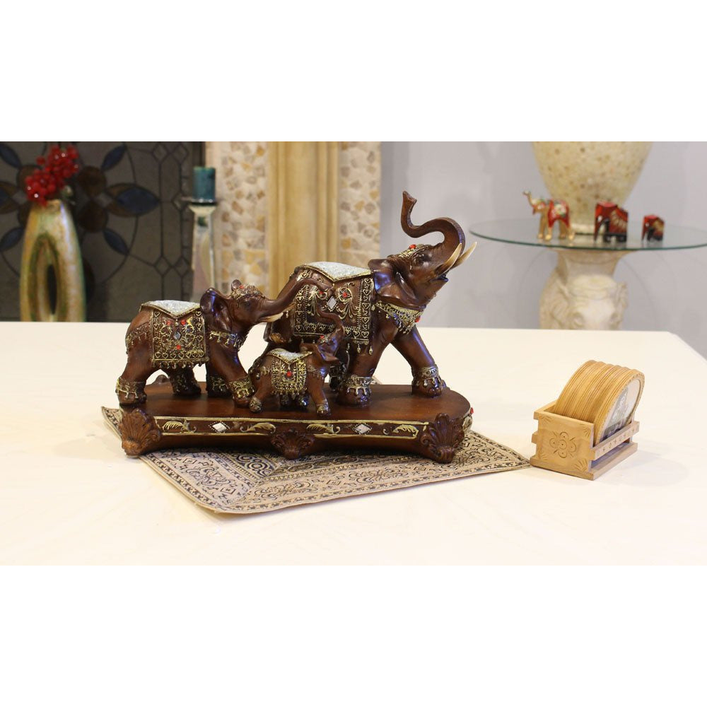 Elephants Statuette - Father, Mother & Son in Parade Attire - 207-1414-YX - ToolUSA