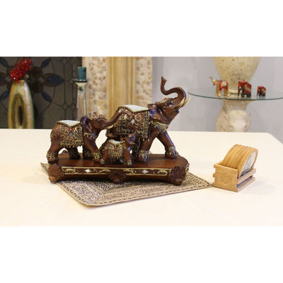 Elephants Statuette - Father, Mother & Son in Parade Attire - 207-1414-YX - ToolUSA