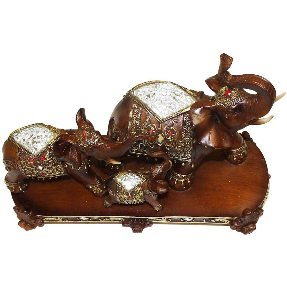 Elephants Statuette - Father, Mother & Son in Parade Attire - 207-1414-YX - ToolUSA