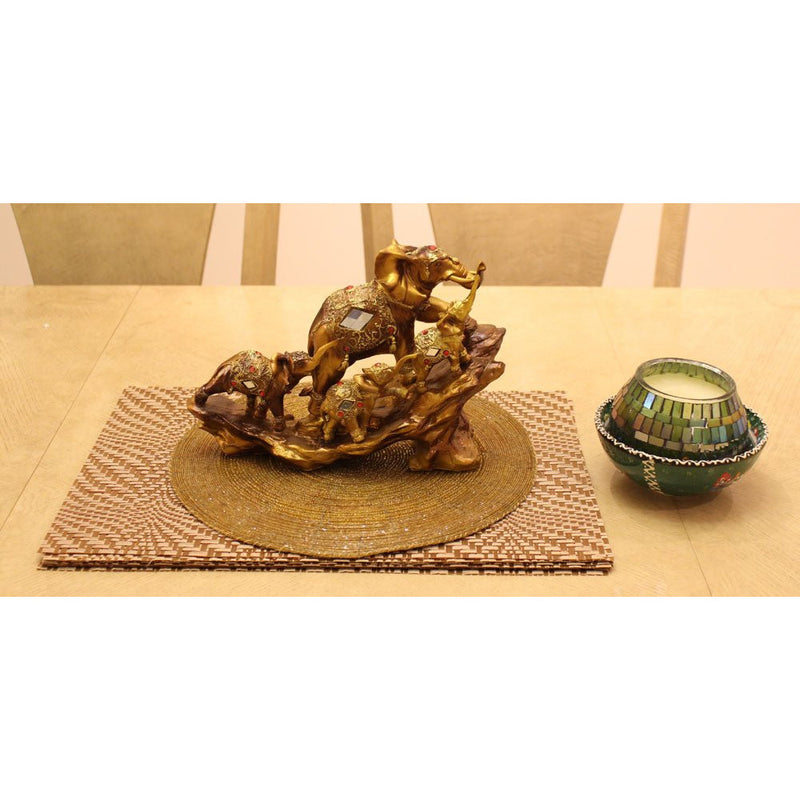 Elephants Statuette - Four Golden Elephants in Parade Attire - 207-1409-YX - ToolUSA