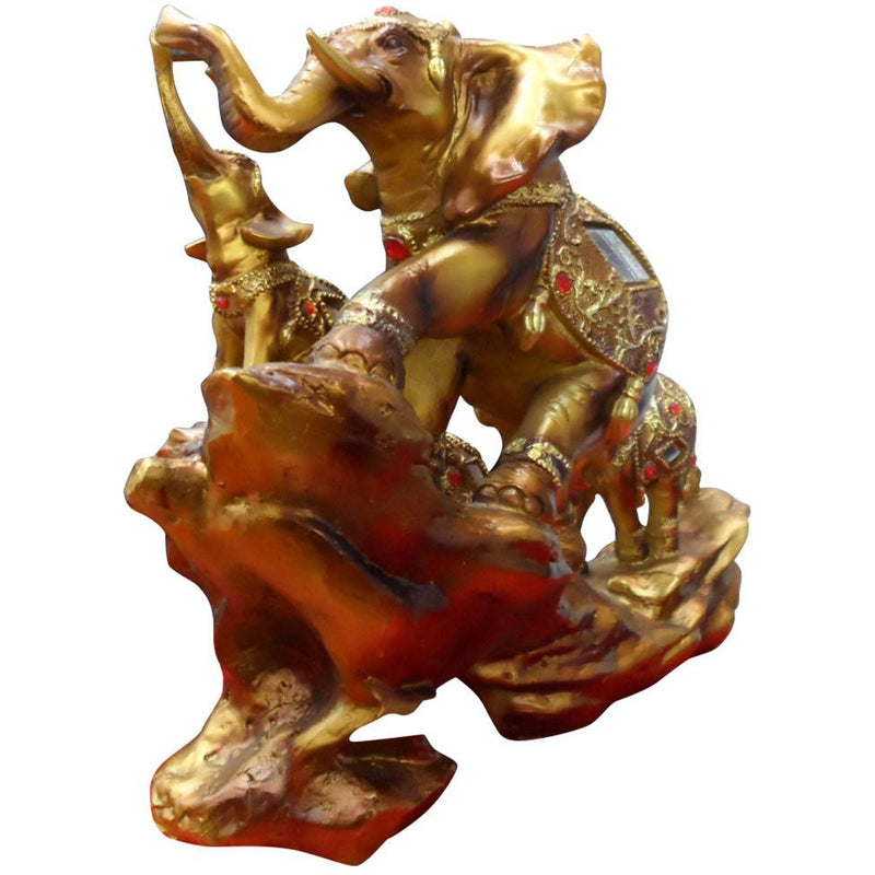 Elephants Statuette - Four Golden Elephants in Parade Attire - 207-1409-YX - ToolUSA