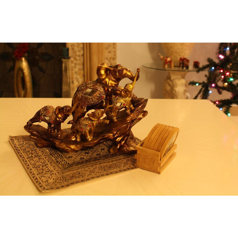 Elephants Statuette - Four Golden Elephants in Parade Attire - 207-1409-YX - ToolUSA