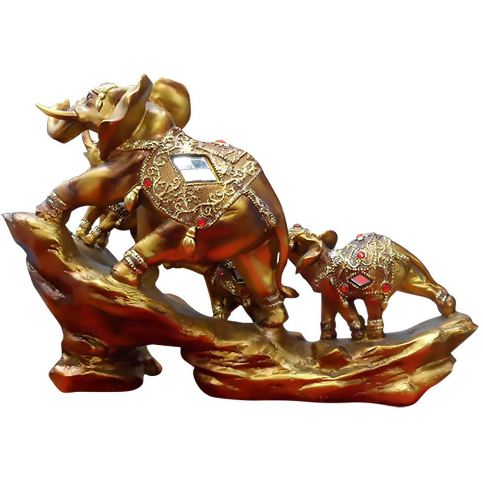 Elephants Statuette - Four Golden Elephants in Parade Attire - 207-1409-YX - ToolUSA