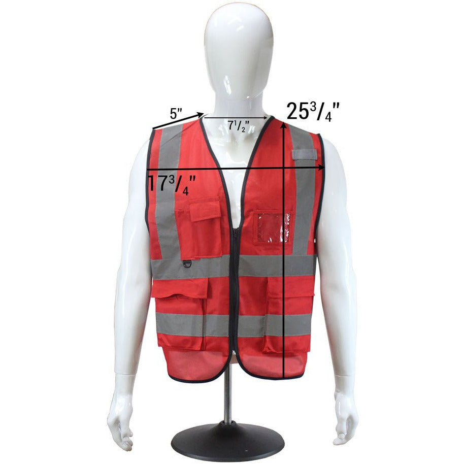 Extra Large Size Red Polyester Mesh Safety Vest With Black Trim and Reflective Stripes - SW15-RDX - ToolUSA