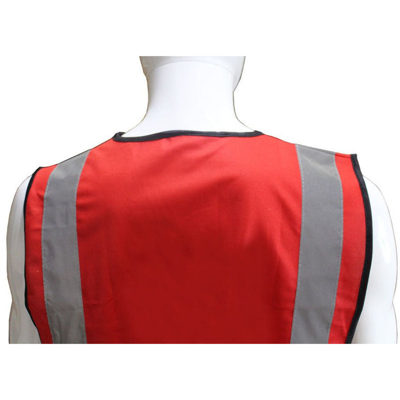 Extra Large Size Red Polyester Mesh Safety Vest With Black Trim and Reflective Stripes - SW15-RDX - ToolUSA