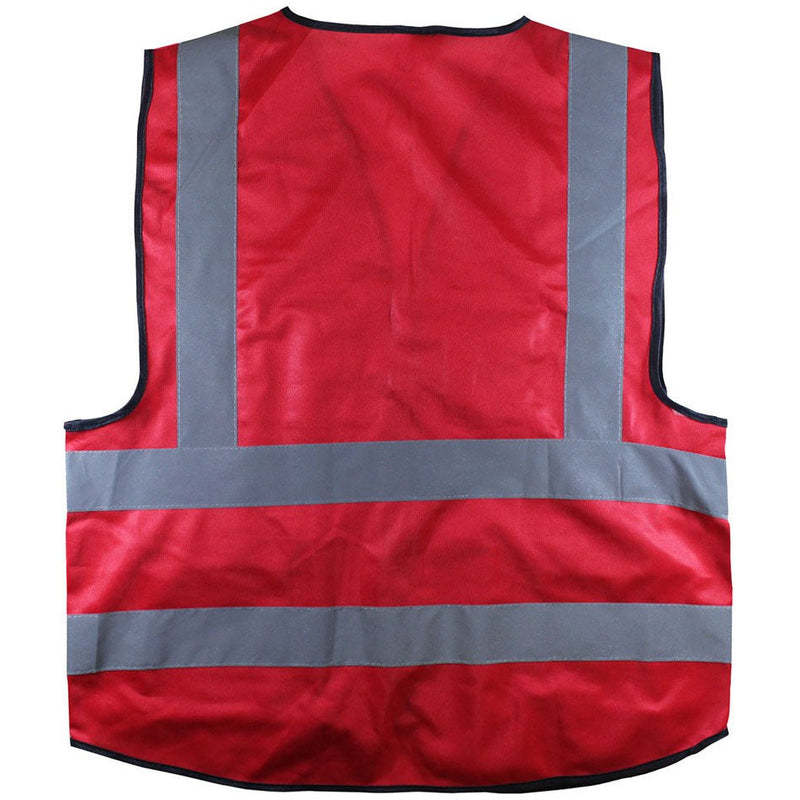 Extra Large Size Red Polyester Mesh Safety Vest With Black Trim and Reflective Stripes - SW15-RDX - ToolUSA