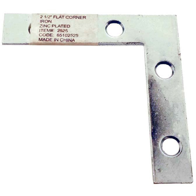 Flat Corner Iron - 2.5" Size - Zinc Plated - Pre-drill Holes for Screws Or Bolts - TH2525-YZ - ToolUSA