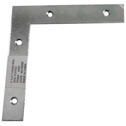 Flat Corner Iron - 5" Size - Zinc Plated - Pre-drill Holes for Screws Or Bolts - TH2550-YZ - ToolUSA