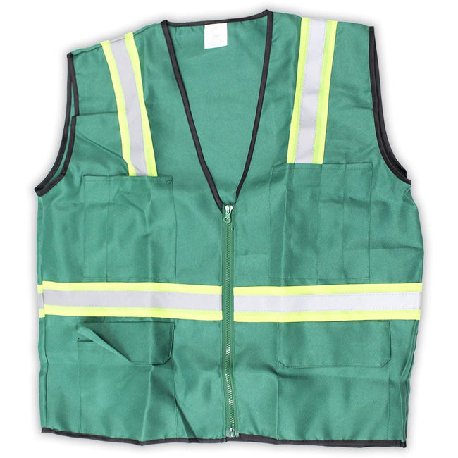 Forest Green Safety Vest With Neon Yellow And Silver Reflective Stripes-Size Extra Large - SF-13882 - ToolUSA