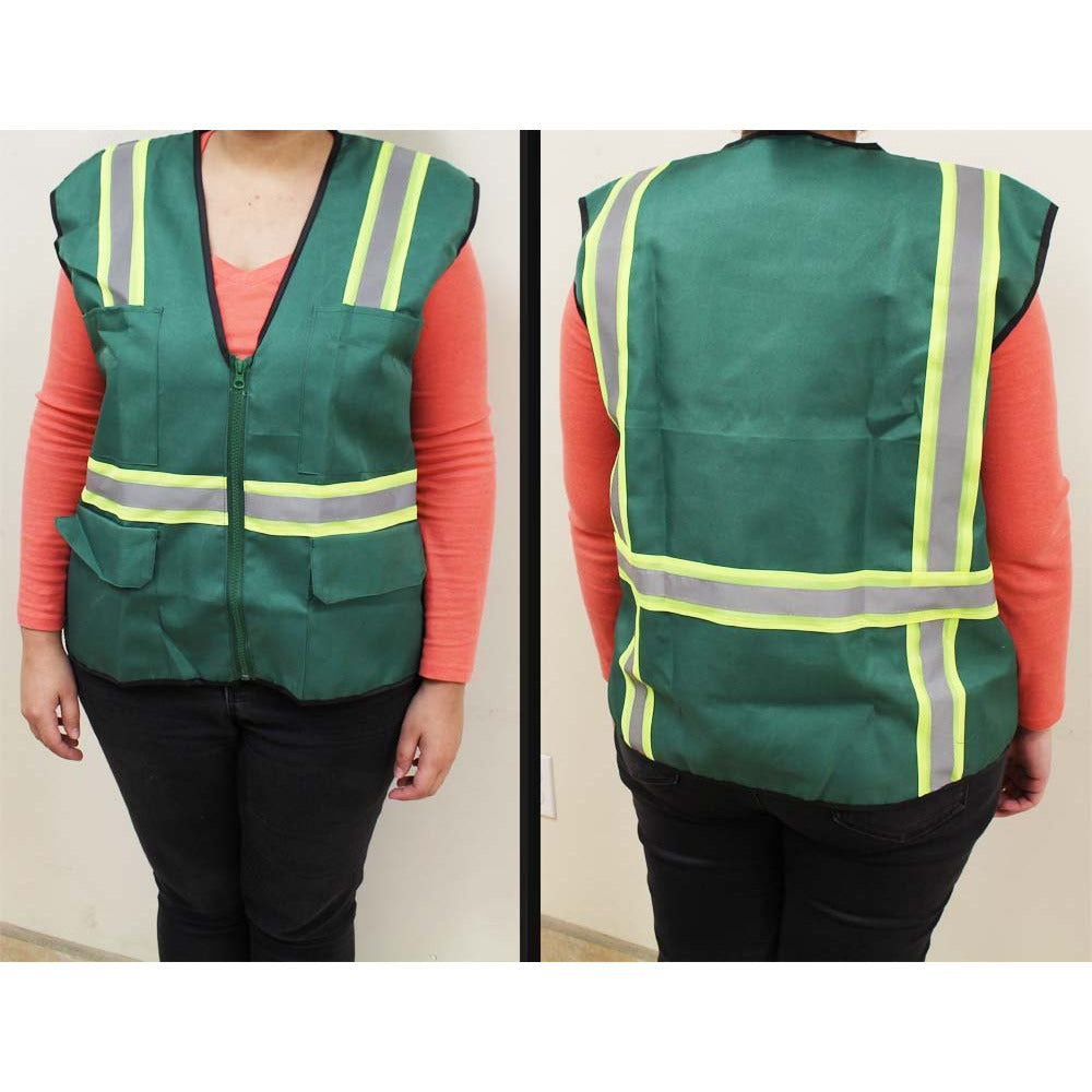 Forest Green Safety Vest With Neon Yellow And Silver Reflective Stripes-Size Extra Large - SF-13882 - ToolUSA