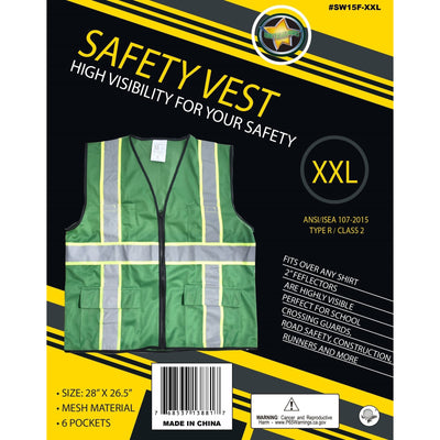 Forest Green Safety Vest With Neon Yellow And Silver Reflective Stripes-Size XX Large - SF-13881 - ToolUSA