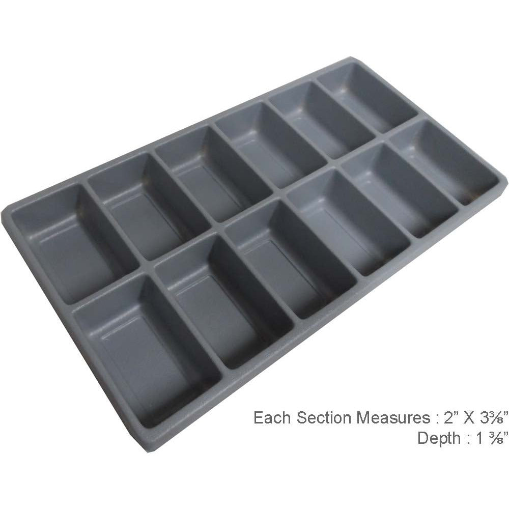 Gray Plastic Tray, 12 Sections (Pack of: 2) - TJ-91170-Z02 - ToolUSA
