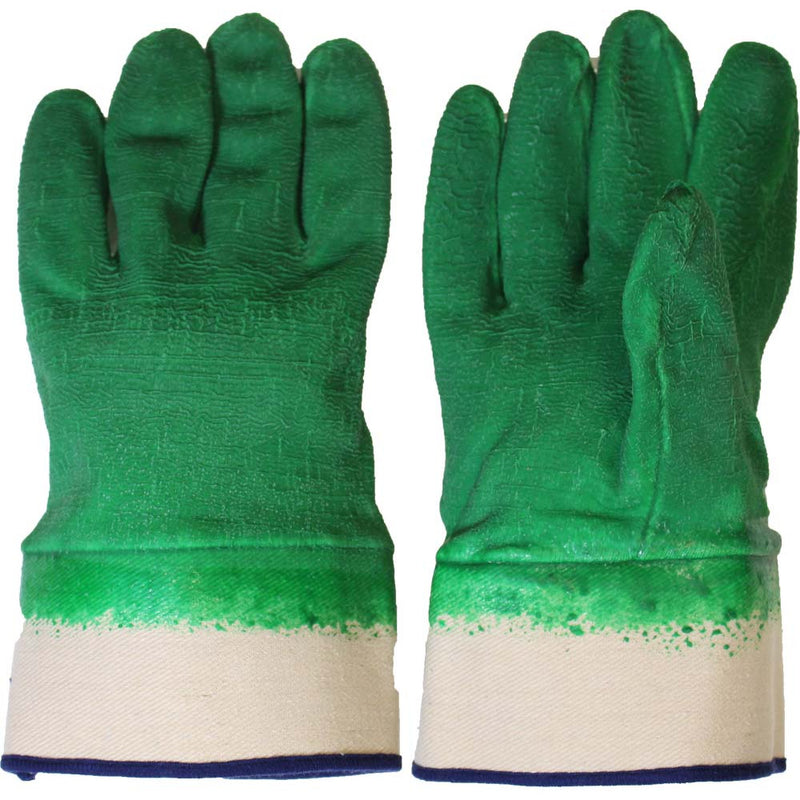 Green Crinkle Latex Coated Gloves with Jersey Lining and Canvas Cuff - Extra Large (Pack of: 12) - 9701-Z12 - ToolUSA