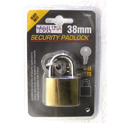 Heavy Duty 38mm Security Padlock - 3 Keys (Pack of: 2) - TU8658-Z02 - ToolUSA