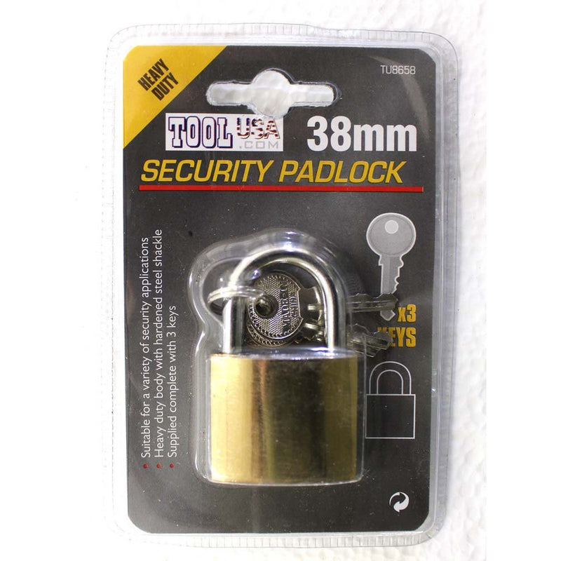 Heavy Duty 38mm Security Padlock - 3 Keys (Pack of: 2) - TU8658-Z02 - ToolUSA
