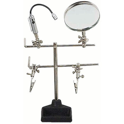 Helping Hand Magnifier, 3.5" Diameter Lens With 3X Power, 2 Alligator Clips And LED Light - MG-88951 - ToolUSA