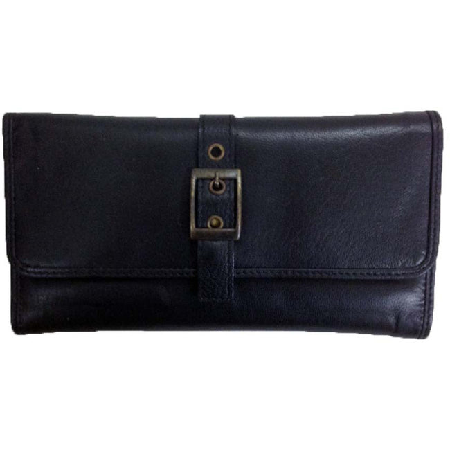 Ladies Premium Grade Black Leather Wallet with Check Book & Credit Card Sleeves - WALLET-LD-Z - ToolUSA