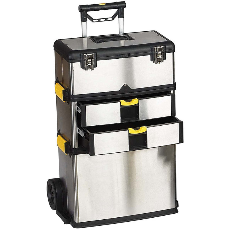 Large 2-chest- 2-drawer Stainless Steel Toolbox On Wheels - Size:20" X 10.5" X 33.5" - MJ-17577 - ToolUSA