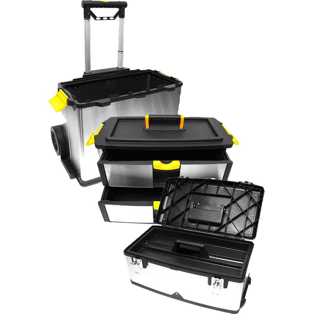 Large 2-chest- 2-drawer Stainless Steel Toolbox On Wheels - Size:20" X 10.5" X 33.5" - MJ-17577 - ToolUSA