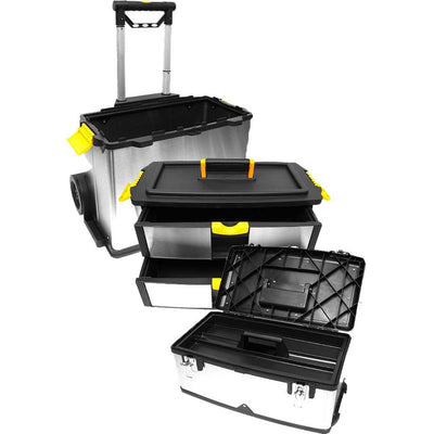 Large 2-chest- 2-drawer Stainless Steel Toolbox On Wheels - Size:20" X 10.5" X 33.5" - MJ-17577 - ToolUSA