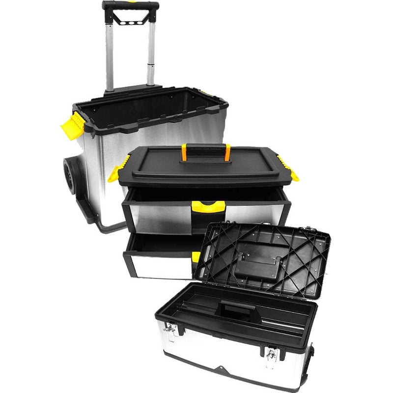 Large 2-chest- 2-drawer Stainless Steel Toolbox On Wheels - Size:20" X 10.5" X 33.5" - MJ-17577 - ToolUSA