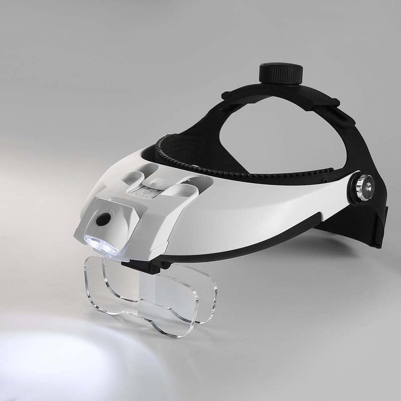 LED Illuminated PVC Head Magnifier - Adjustable Straps & 5 Interchangable Lenses - MG-15151 - ToolUSA