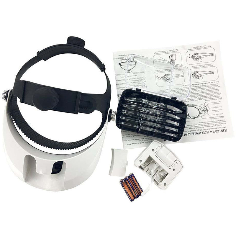 LED Illuminated PVC Head Magnifier - Adjustable Straps & 5 Interchangable Lenses - MG-15151 - ToolUSA