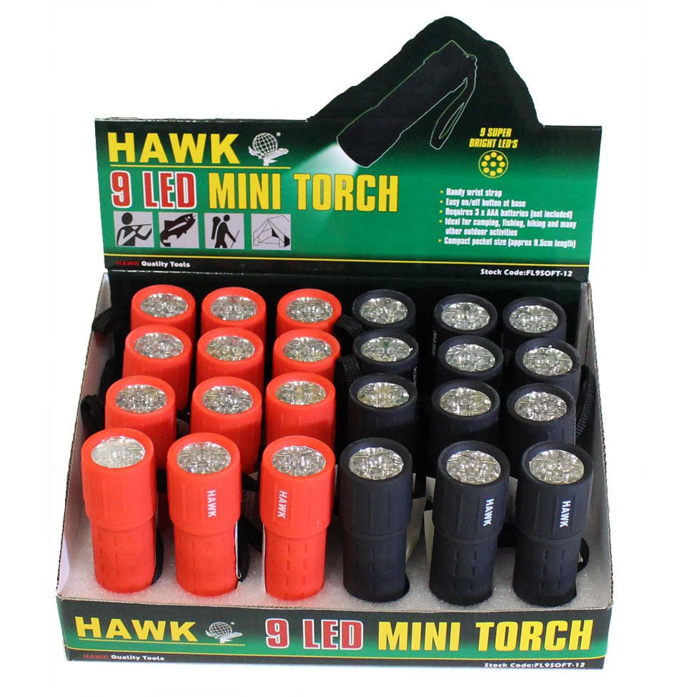 Lightweight 9 Led Flashlights In A Display Box Of 24 Pieces In Red And Black, 3.75 Inches Long - FL-19344 - ToolUSA