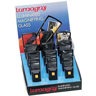 LUMAGNY: Magnifier 12 Piece Display With 4 Sizes of Rectangular Lens, LED Illuminated Magnfiers-2x Power - MP-27526 - ToolUSA