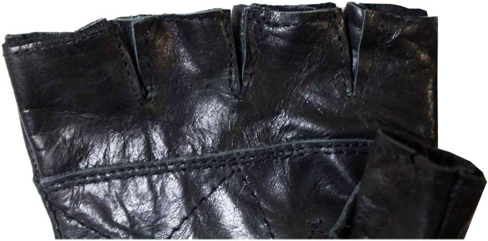 Men's Size Black Leather Fingerless Gloves with Ventilation Holes