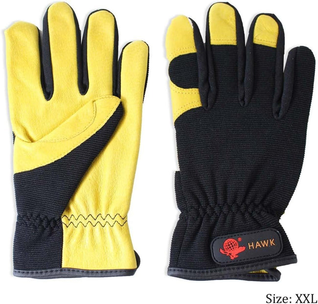 Men's Yellow Leather Gloves with Black Nylon Backs
