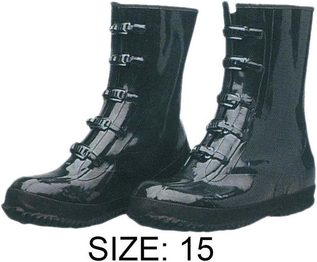 Black Rubber 5-Buckle-Down Boots - Over Shoe - Fabic Linned