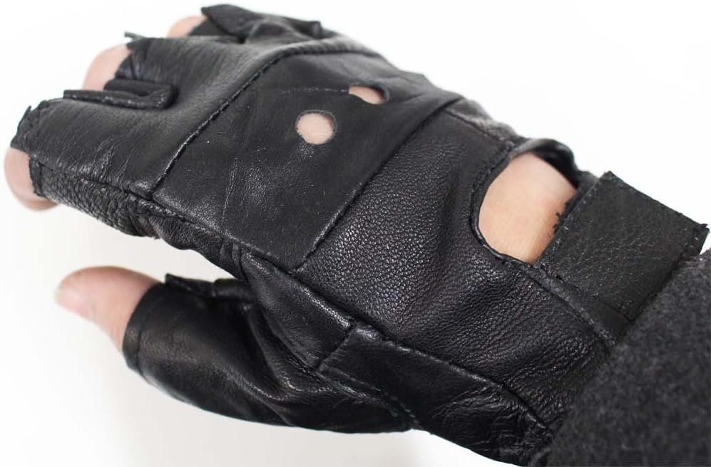 Fingerless Leather Gloves with Mesh Backs