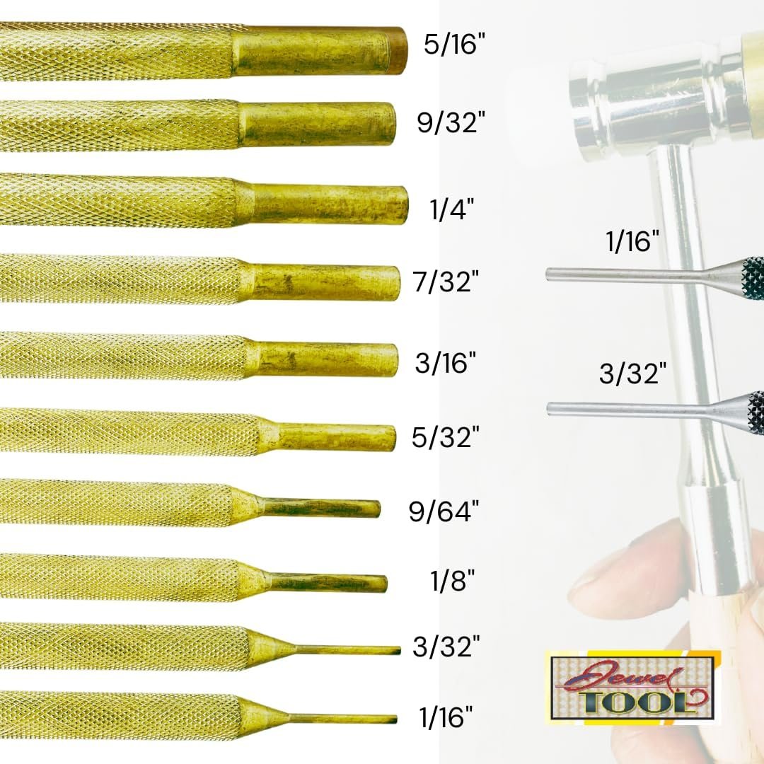 JEWEL TOOL 13 Piece Pin Punch and Drive Set with Brass and Nylon Head Hammer | Great for Jewelry Making, Metal Working