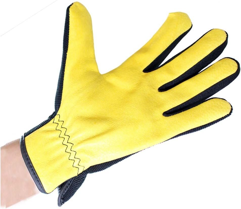 Men's Yellow Leather Gloves with Black Nylon Backs