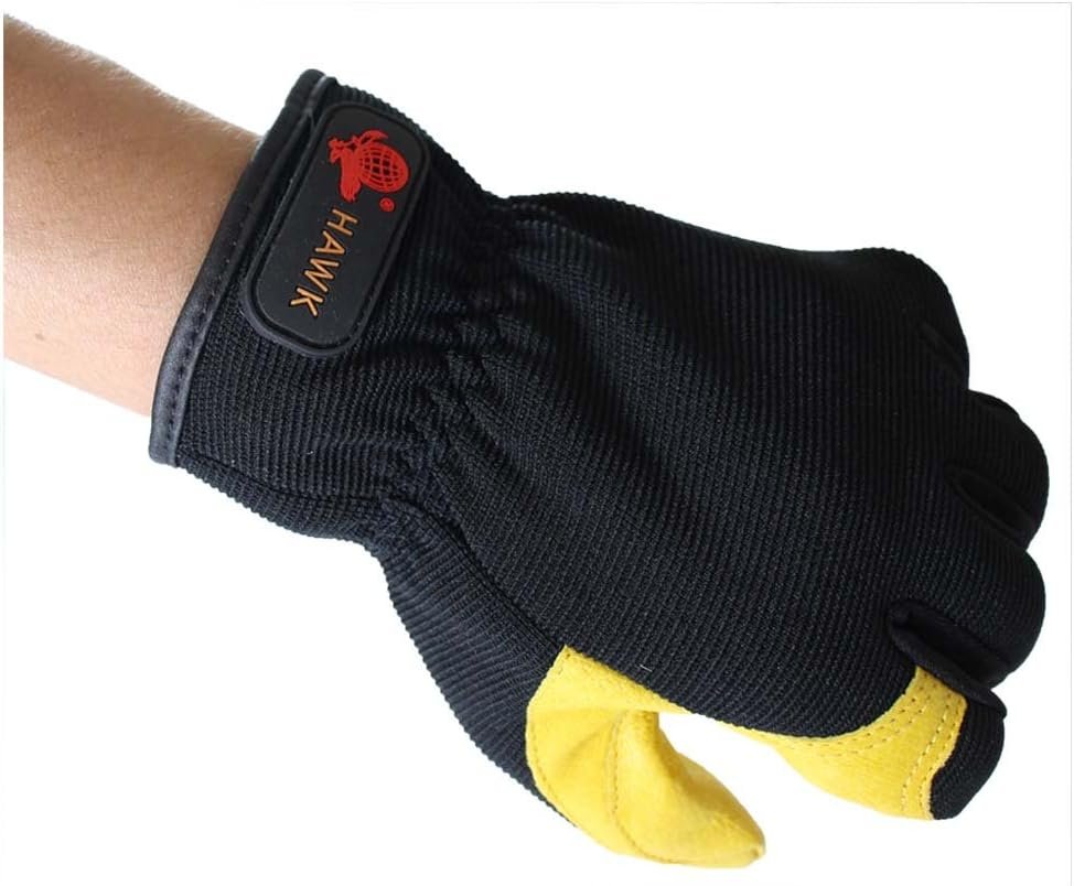 Men's Yellow Leather Gloves with Black Nylon Backs