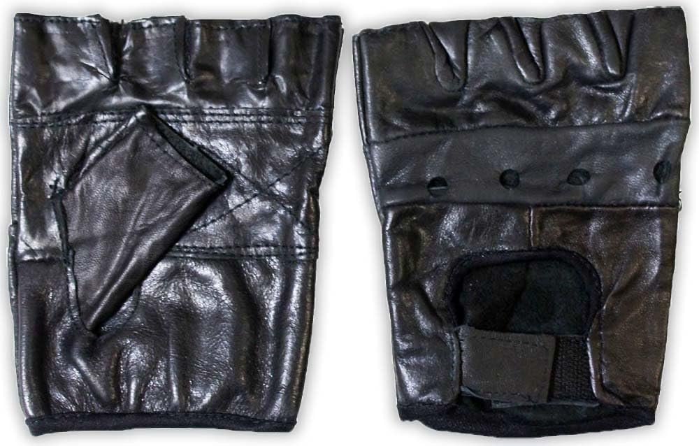 Men's Size Black Leather Fingerless Gloves with Ventilation Holes