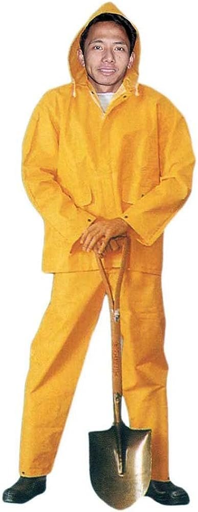 Men's 35 Mil Yellow PVC Rainsuit with Pants & Jacket with Detachable Hood