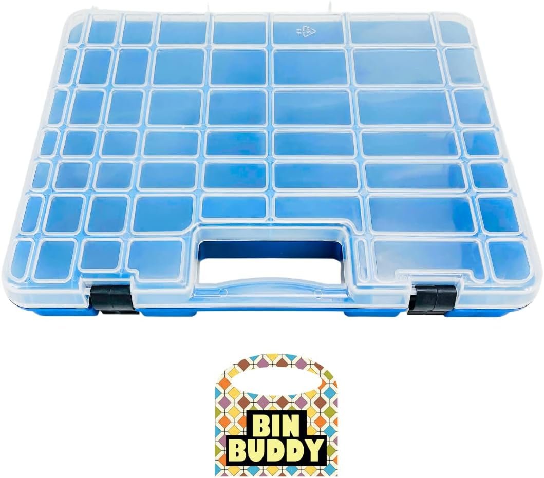 BIN BUDDY 54-Compartment Plastic Storage Box - Versatile Organizer for Jewelry, Crafting, Fishing Tackle, Small Tools, and More