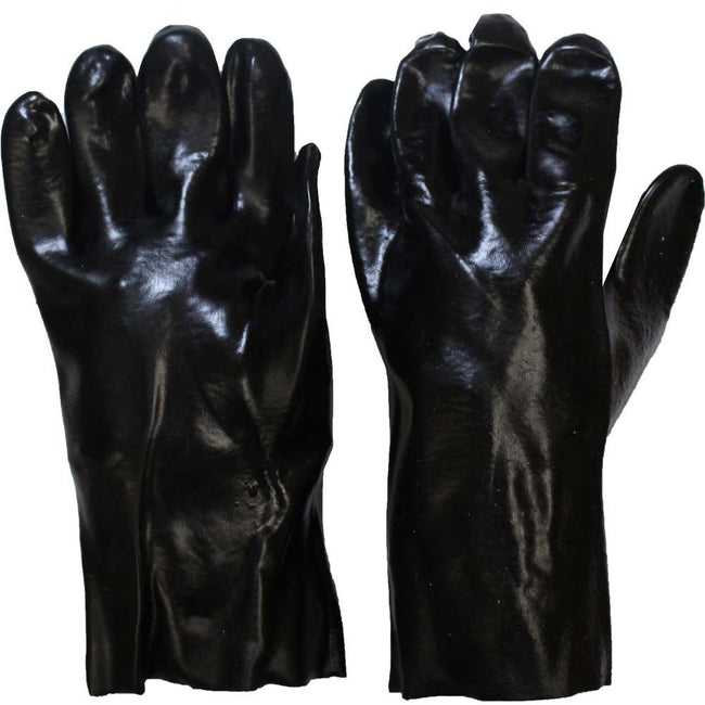 Men's 12 Inch Black PVC Industrial Gloves with Gauntlet Cuff - Large (Pack of: 12) - 9012-Z12 - ToolUSA