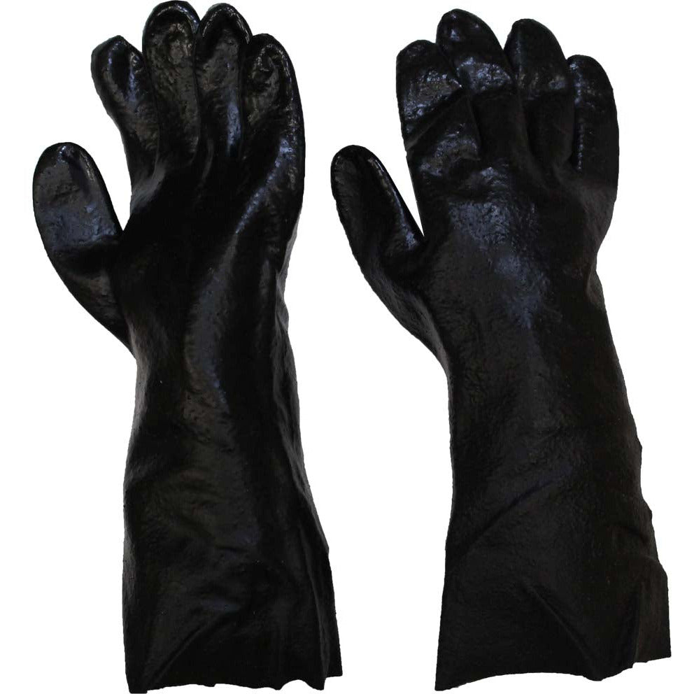 Men's 14 Inch Black PVC Industrial Gloves with Gauntlet Cuff - Large (Pack of: 12) - GL-09014-Z12 - ToolUSA
