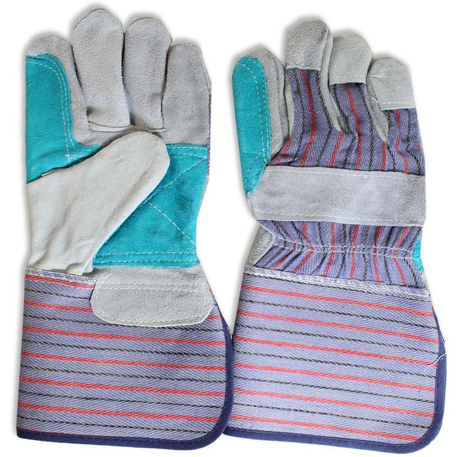 Men's Green Double Palm & Index Finger Leather Gloves, Long Gauntlet Cuff - Extra Large (Pack of: 2) - GL-94505-Z02 - ToolUSA