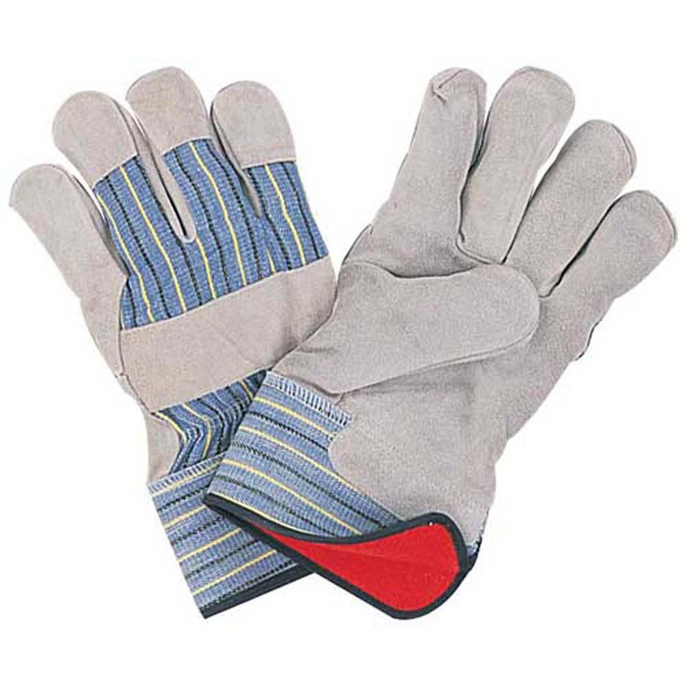 Men's Heavy Duty Red Cotton Lined Leather Palm Gloves, Gauntlet Cuff (Pack of: 2) - GL-14502-Z02 - ToolUSA