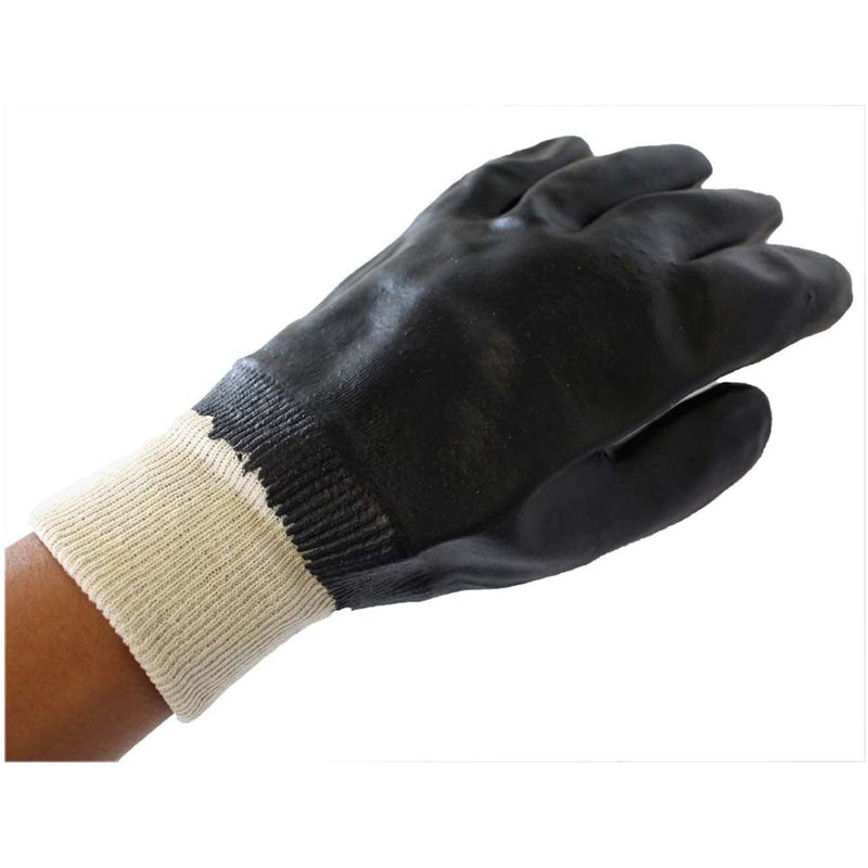 Men's Smooth Black PVC Single Dipped Interlocked Lined Gloves with Knit Wrist - Large (Pack of: 12) - GL-09000-Z12 - ToolUSA