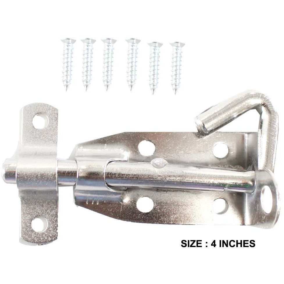 Nickel Plated Door Bolt with Fittings and Installation Hardware - ToolUSA